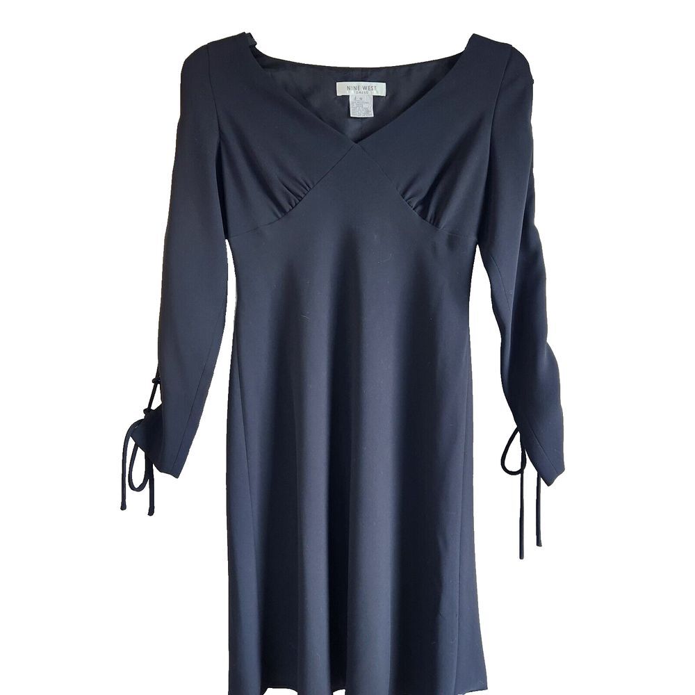 Nine West Black Dress Long Sleeve Tie Cuffs‎ Career Cocktail Party Size 8
